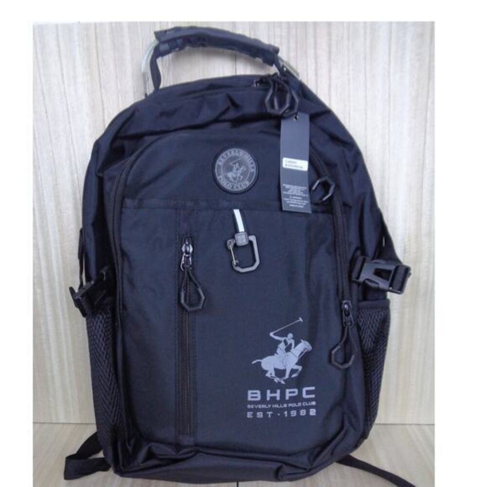 Beverly Hills Polo Club‎ BHPC Backpack Black With Gray Logo Cushioned Straps